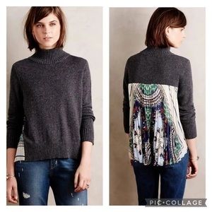 Anthropologie MOTH Rona Pullover Sweater Pleated Chiffon Scarf Back size M